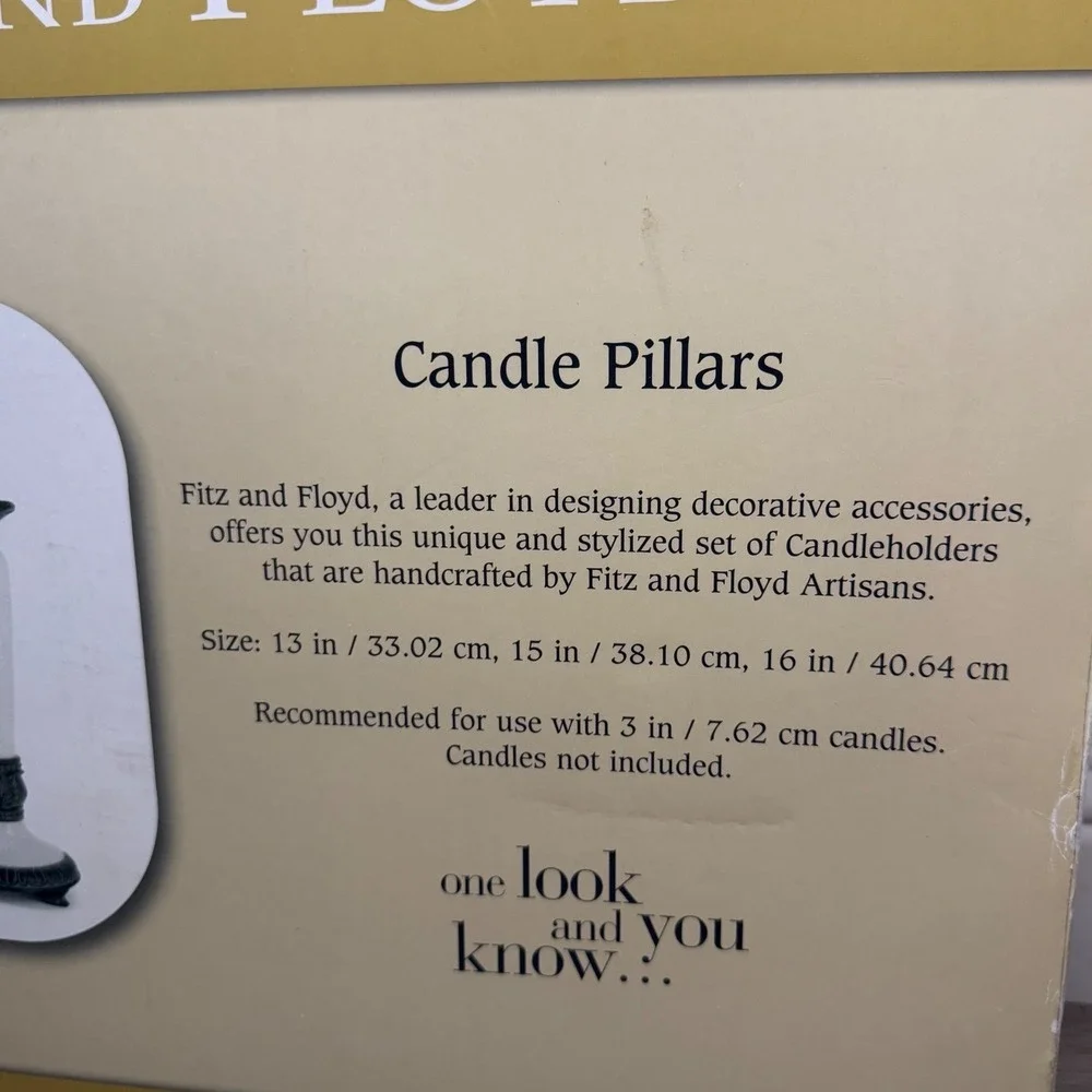 Fitz‎ and Floyd Ceramic Candle Pillar 3 Pc Set Black White Home Decor